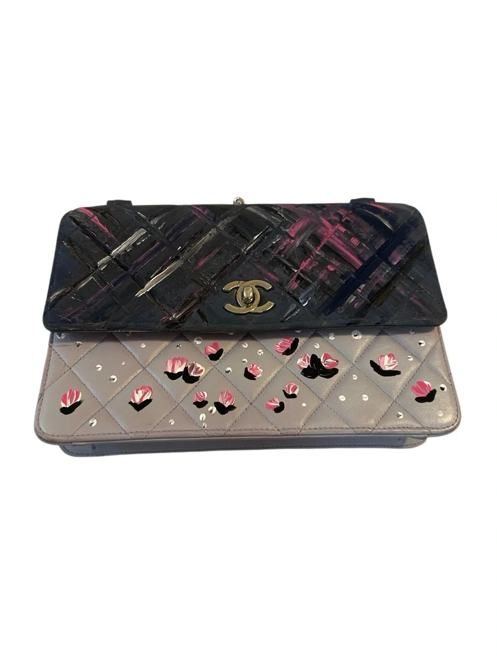 Chanel Two-Tone Quilted Shoulder Bag with Floral Paint Details